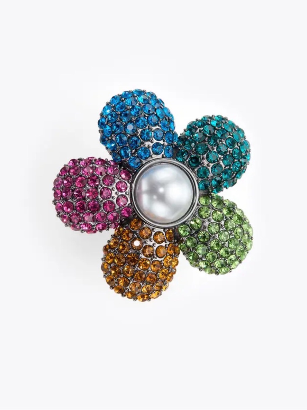 Kurt Geiger Multicolor Crystal Flower Ring with Faux Pearl NWT Size 7 Sold Out - Picture 3 of 3